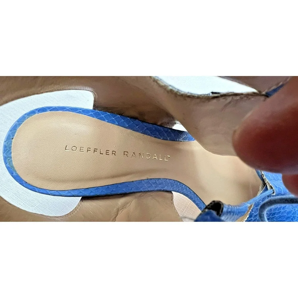 Loeffler Randall Ankle Cutout Sandals Blue‎ Reptile Lace Up Stiletto Heel SZ 8